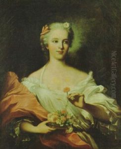Bildnis Einer Dame In Dekolltiertem Kleid Und Einer Blumenschale by Jean Marc Nattier