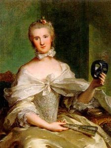 Portrait Of A Lady Holding A Mask (loup) And A Fan, (madame De Serent?) by Jean Marc Nattier