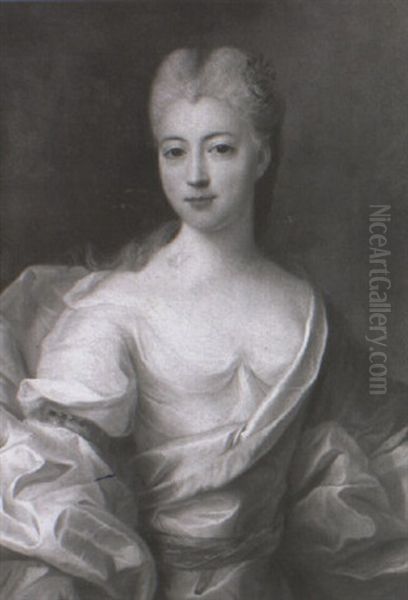 Portrait Of A Lady Wearing A Blue Dress And Pink Shawl - view 1