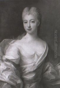 Portrait Of A Lady Wearing A Blue Dress And Pink Shawl by Jean Marc Nattier