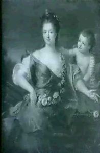 Allegoriskt Portratt Av Kvinna Och Putti by Jean Marc Nattier