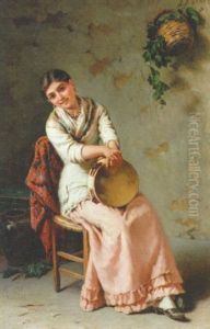 Siddende Italienerinde Med Tambourin by Girolamo Nattino