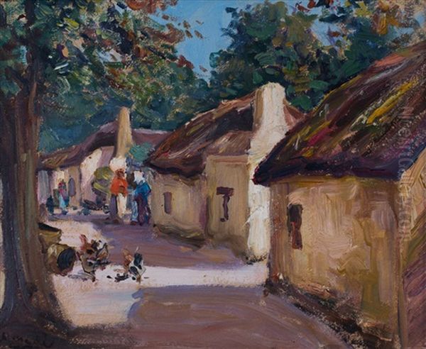Cape Cottage With Figures And Chickens - view 1