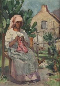At Work Outside A Dwelling, Worcester by Pieter Hugo Naude