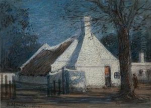 A Cape Dutch House In The Moonlight by Pieter Hugo Naude