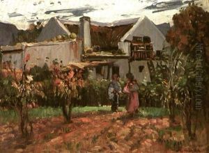 A Cape Homestead With Figures In The Foreground A Cape Homestead With Figures In The Foreground