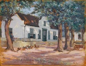 Chickens By A Cape Dutch Farmhouse by Pieter Hugo Naude