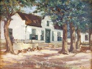 Homestead With Chickens by Pieter Hugo Naude
