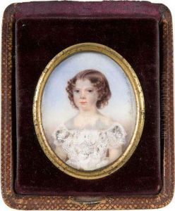Petite Fille Blonde En Robe De Dentelle Sur Fond De Ciel by Amelie Birat