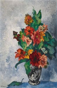 Zinnien In Schwarzweiser Vase Zinnien In Schwarzweiser Vase