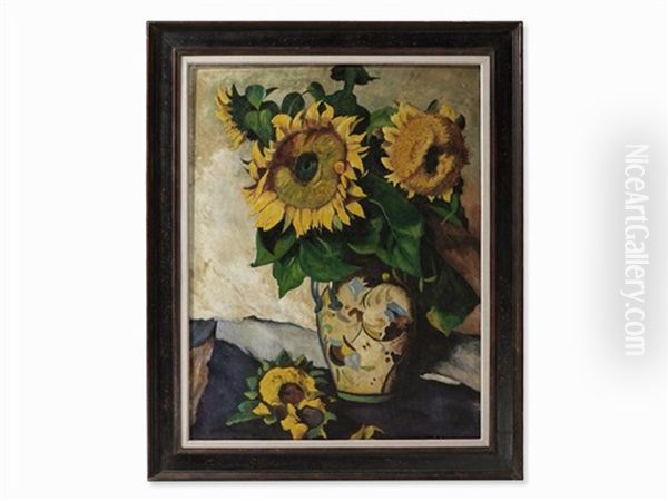 Sunflowers In Painted Vase - view 1
