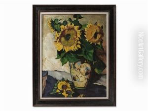 Sunflowers In Painted Vase