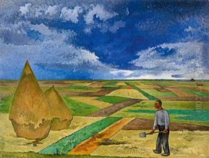 Niederrheinische Landschaft Mit Heudiemen by Heinrich Nauen