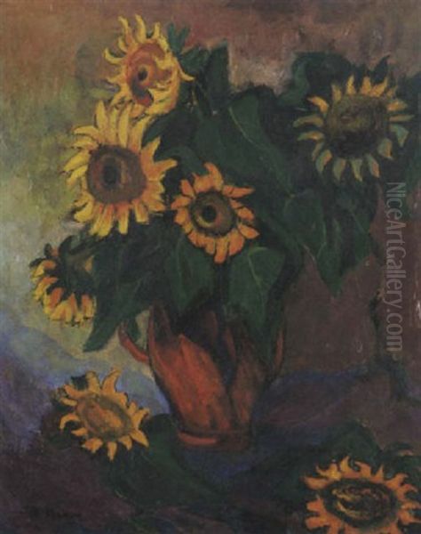 Sonnenblumen In Roter Vase - view 1