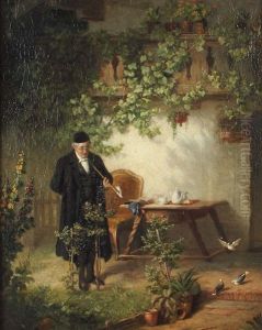 Pfeifenraucher Im Garten by Carl Naumann