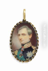 Johann I (1801-1873), King Of Saxony, In Dark Blue Military Uniform With Silver-figured Red Collar And Red-piped Silver Epaulettes
