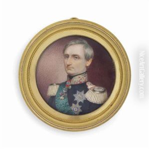 Johann I (1801-1873), King Of Saxony, In Dark Blue Military Uniform With Silver-figured Red Collar And Red-piped Silver Epaulettes, Wearing The Jewel Of The Order Of The Golden Fleece
