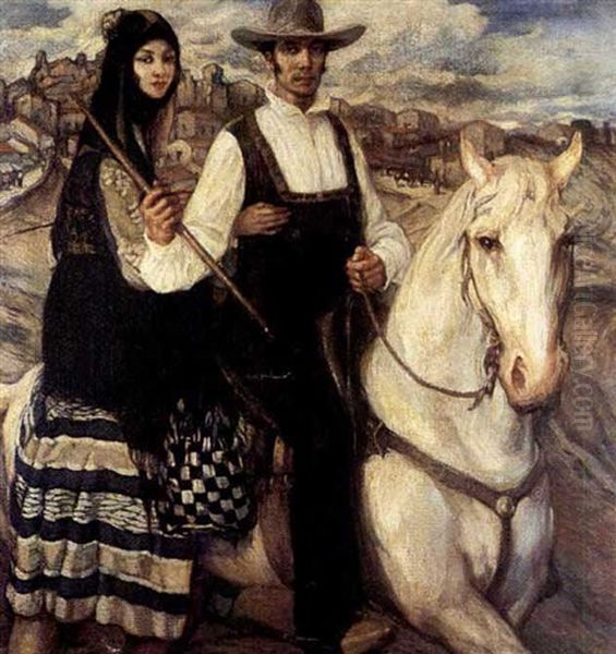 A Couple Riding On Horseback - view 1