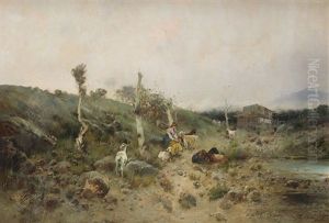 Paisaje Con Pastora by Jose Navarro Llorens