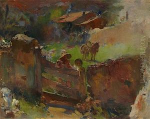 Ninos Con Burros En El Campo by Jose Navarro Llorens