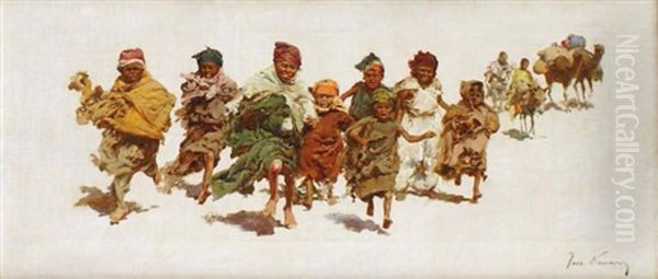 Les Enfants Courant Pres Des Dromadaires - view 1