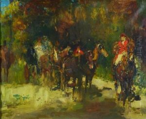 Escena Con Carro De Caballos by Jose Navarro Llorens