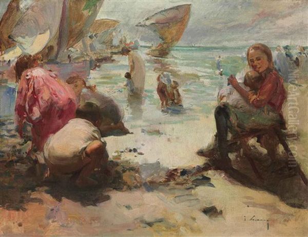 Children On The Beach by Jose Navarro Llorens