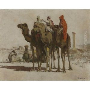 A Caravan In The Desert, Algeria by Jose Navarro Llorens