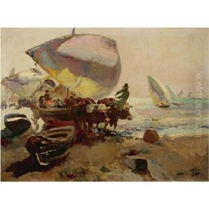 Bueyes Y Barcas En La Playa (oxen And Boats On A Beach) Bueyes Y Barcas En La Playa (oxen And Boats On A Beach)
