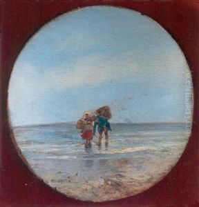 Pescadores En La Playa by Jose Navarro Llorens
