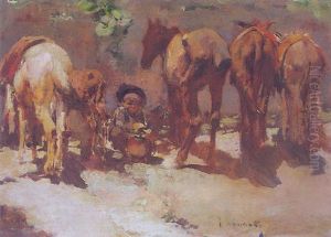 Nino Con Burros by Jose Navarro Llorens