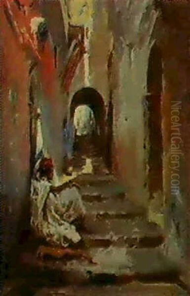 An Oriental Figure In A Shady Street - view 1