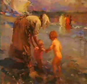 A Family On A Beach by Jose Navarro Llorens