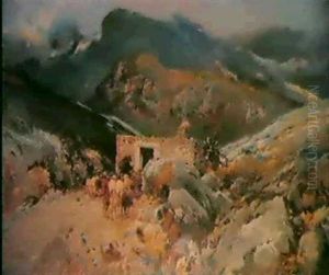 Guardando Las Ovejas En La Montana by Jose Navarro Llorens