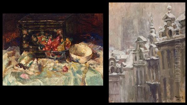 Nature Morte (+ Bruxelles Et Sainte-gudule Sous La Neige, Painting On Panel, Smllr; 2 Works) - view 1