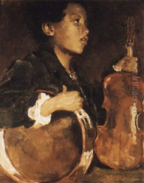 Portrait D'un Jeune Musicien Noir Avec Son Violon - view 1