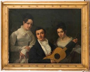 Portrait D"un Musicien Entoure De Ses Deux Soeurs by Francois-Joseph Navez
