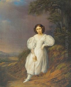 Portrait Of A Young Girl With Ringlets In Her Hair by Francois-Joseph Navez