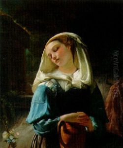 Le Signal D'amour, Jeune Fille A La Fontaine by Francois-Joseph Navez