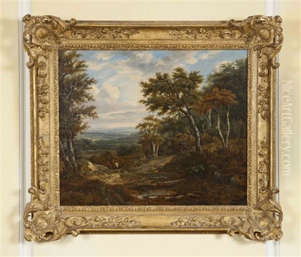 Extensive Landscape With Figures And Dog On A Path At The Edge Of A Wood - view 1