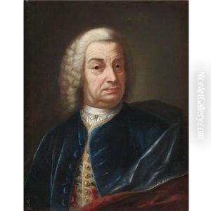 Portrait Of A Gentleman Wearing A Wig And A Blue Velvet Cape