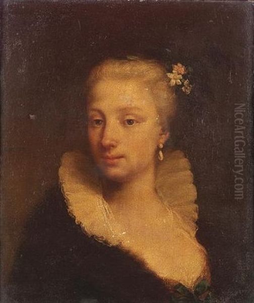 Portrait Of A Lady, Bust-length, In Black Costume, With A White Collar And Flowers In Her Hair - view 1