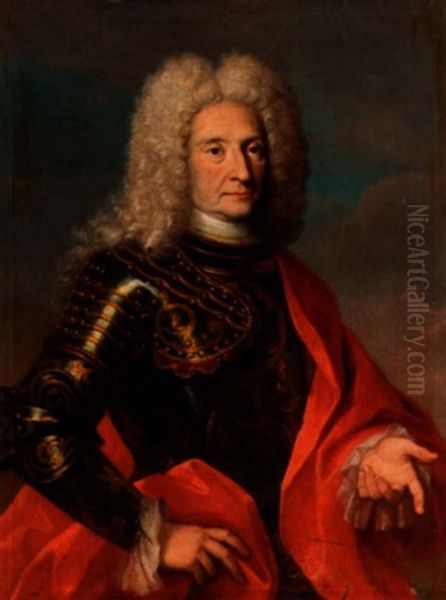 Portrait Of A Gentleman Wearing Armour And A Red Cloak - view 1