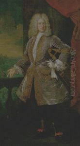 Portrait Of A Nobleman Standing On A Balcony by Bartolomeo Nazari