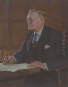 Portrait Of Sir Francis Goodenough, Seated, In A Black Suit, Signing Letters In A Panelled Room Portrait Of Sir Francis Goodenough, Seated, In A Black Suit, Signing Letters In A Panelled Room