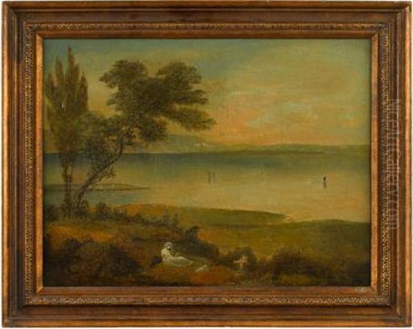 River Landscape With Reader, Dog And Child - view 1