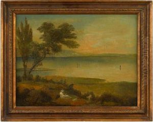 River Landscape With Reader, Dog And Child by William Russell Birch
