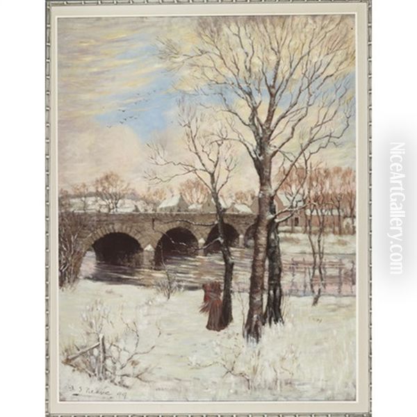Carrying Kindling Along A Frozen Village Canal - view 1