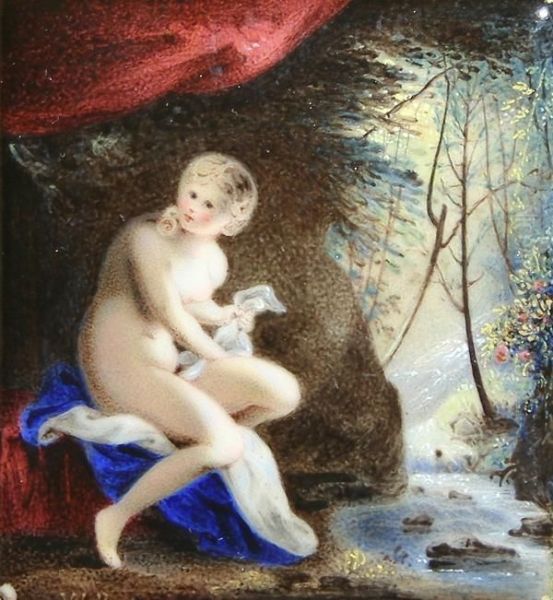 Young Woman Sitting In A Blue Robe - view 1