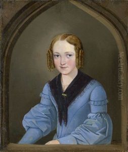 Bildnis Eines Jungen Madchens In Blauem Kleid by Friedrich Joseph Adolf Nebel